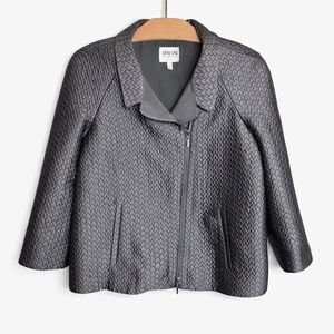 Armani Collezioni Textured Jacket Gray Gunmetal Zip Front Cropped Size 6 Italy